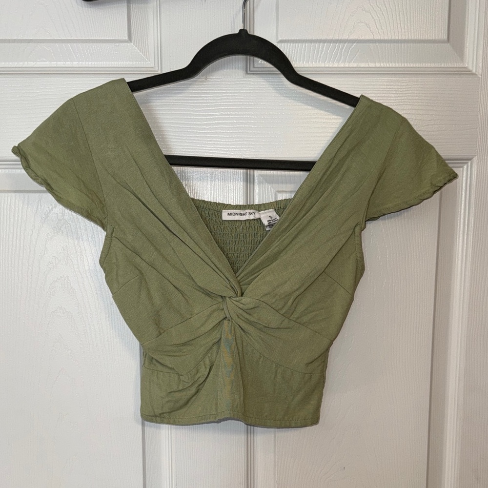 Midnight Sky Olive Twist Front Crop Top